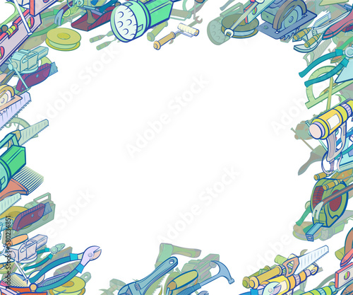 Background pattern abstract design texture. Building tools. Border frame, transparent background. Theme is about , concrete, fire tools, roulette, alignment, leveling, forceful effect, water pipes