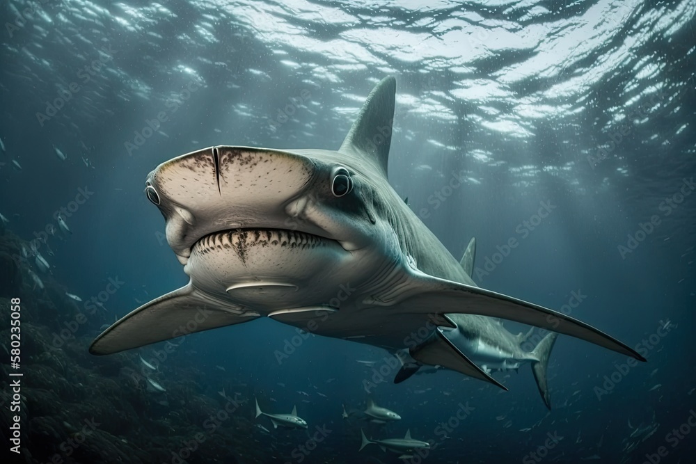 A hammerhead shark (family Sphingidae) in the warm seas of the