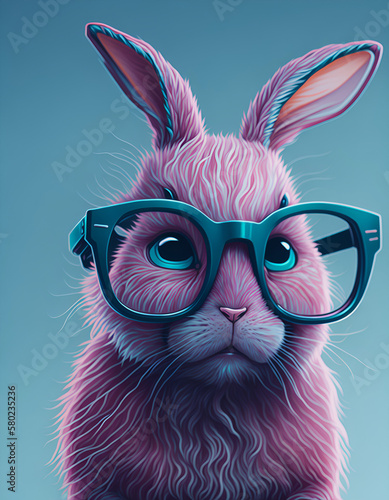 cute bunny with glasses, create with generative Ai