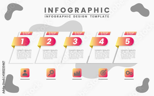 Infographic template design with icons and 5 options or steps. square template design. Presentation business infographic template. Illustration vector 10 eps.
