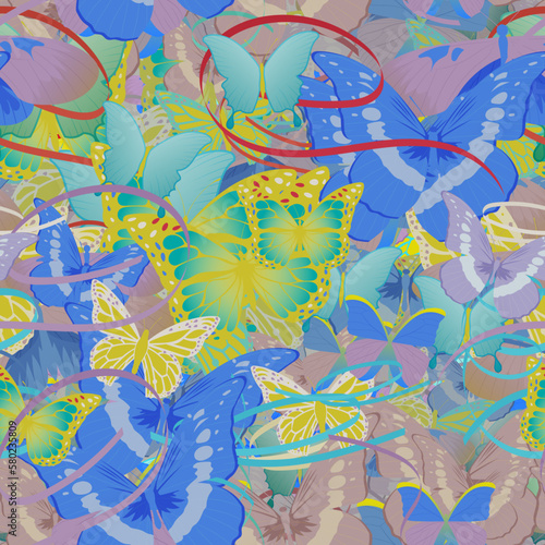 Background pattern abstract design texture. Seamless. Theme is about stripes, silhouette, various, decoration, repeat, narrow goods, delicate, wildlife, colorful, confetti, thread, Red Admiral
