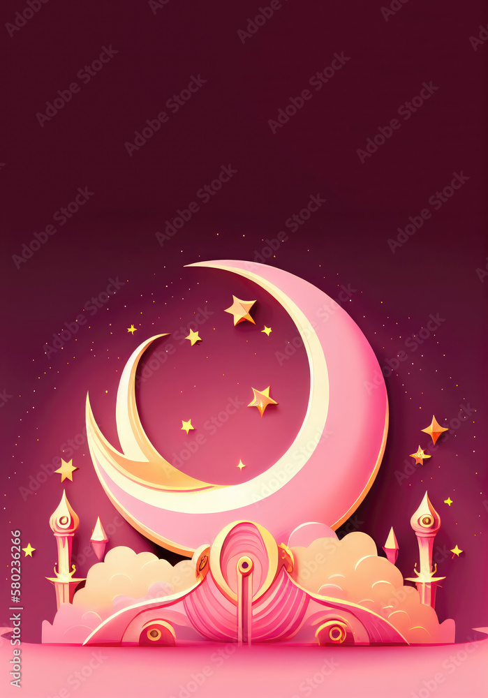 Naklejka premium crescent islamic eid mubarak, generative AI