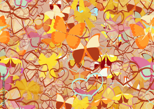 Background pattern abstract design texture. Seamless. Theme is about gorgeous, spring, decoration, ribbons, dressing, Pipevine, love, drawing, Red Admiral, wing, graphic, adornment, silhouette