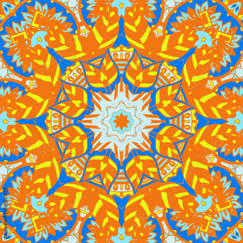 Seamless tile texture. Tracery mehndi design image. Ethnic doodle art. Curved doodling picture. Vector