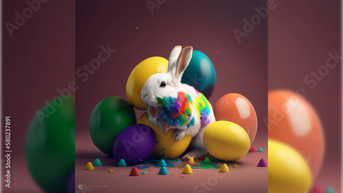 easter bunny on the eggs generate ai photo