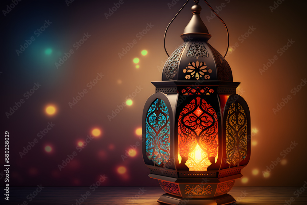 Arabic lantern, Ramadan kareem background made with Generative AI Arabic lantern, Ramadan kareem background made with Generative AI