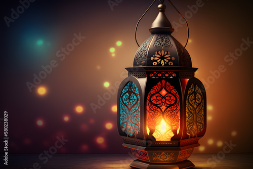 Arabic lantern, Ramadan kareem background made with Generative AI