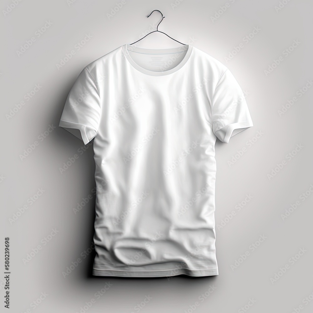 White blank T-shirt template, T-shirt mockup, natural shape on invisible mannequin, for your design mockup for print. Generative AI White blank T-shirt template, T-shirt mockup, natural shape on invisible mannequin, for your design mockup for print. Generative AI