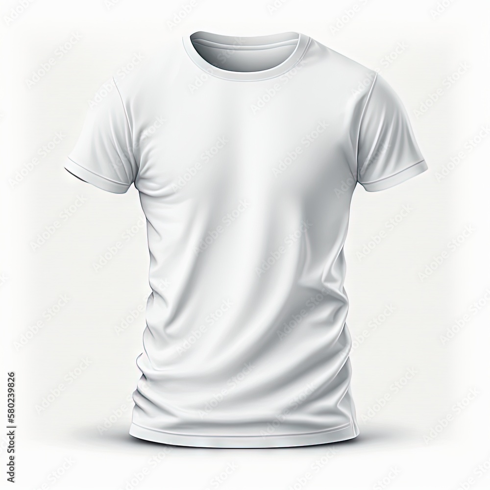 Men's white blank T-shirt template, T-shirt mockup, natural shape on  invisible mannequin, for your design mockup for print. Generative AI Stock  Illustration | Adobe Stock