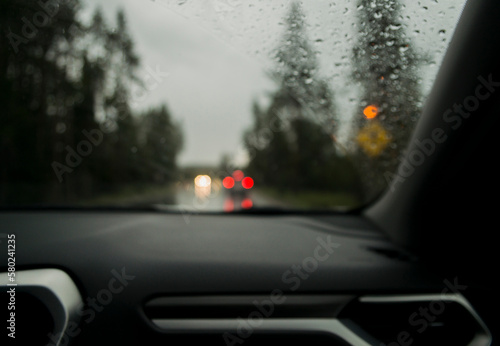 Close-up of wet windshield