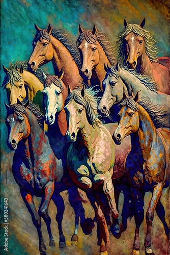 Eight horses running painting (Ai generated)
