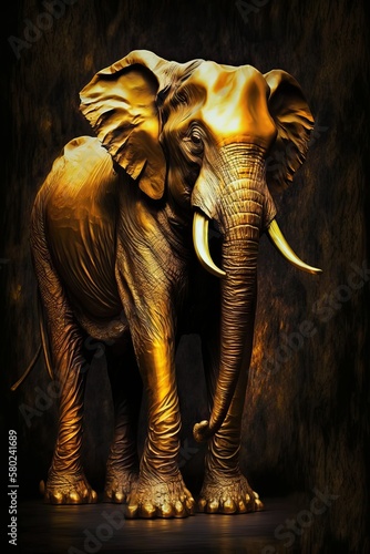 Elephant contemporary, wildlife golden oil painting, beagle (Ai generated) © thesweetsheep
