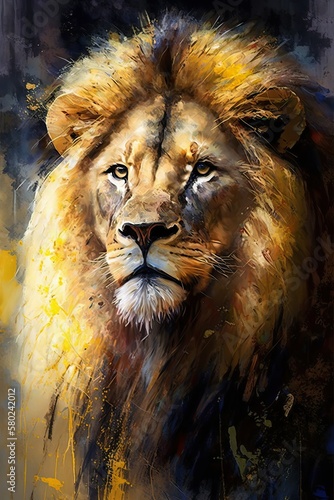 Lion  animal king contemporary oil painting  Ai generated 