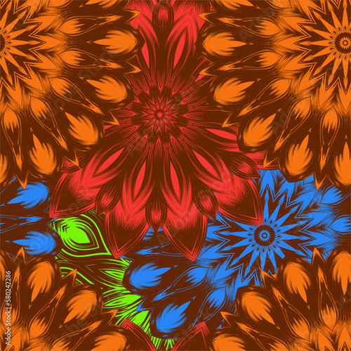 Flowers. Seamless floral background. Tracery handmade nature ethnic fabric backdrop pattern. Textile design texture. Decorative color art. Vector