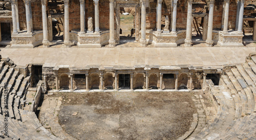 High angle view of historic amphitheater photo