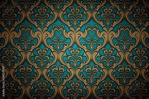Background luxury vintage seamless pattern, blue color (Ai generated)