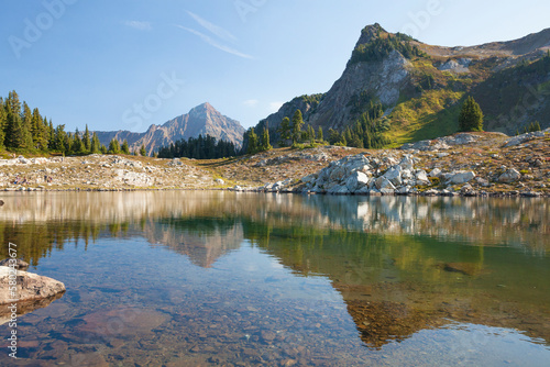 Tranquil view of lake and Mt Baker against sky photo