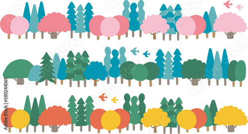 様々な季節のかわいい森のイラストセット