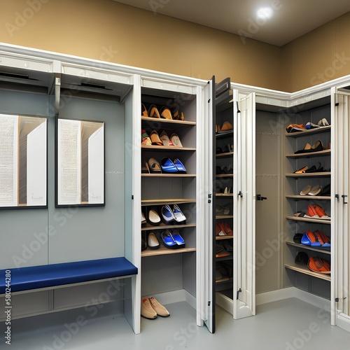 12 A mudroom with lockers, hooks, and a built-in bench for putting on shoes 2_SwinIRGenerative AI