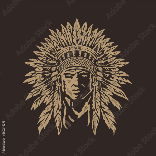 A chief head apache man with a native american headdress