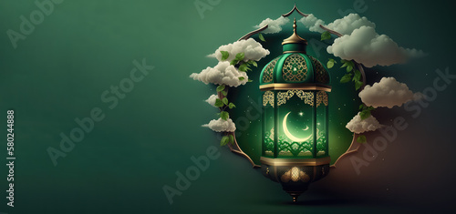 lantern ramadan islamic , eid mubarak, eid al adha, banner with generative AI	 photo