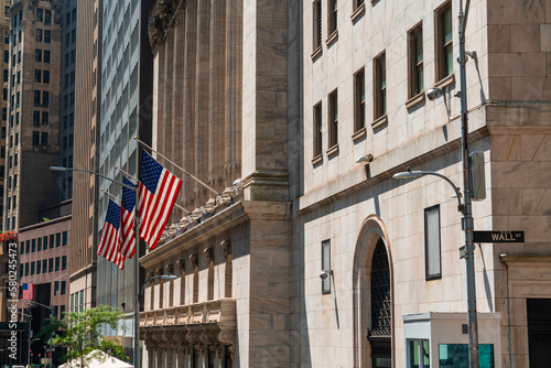 New York stock exchange building on Wall street. Business and finance