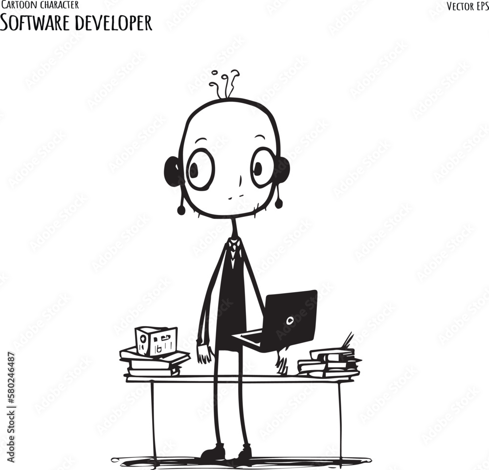 Programmer working on web development on Laptop computer. Software developers. Hand drawn vector illustrations. Programmer working on web development on Laptop computer. Software developers. Hand drawn vector illustrations.