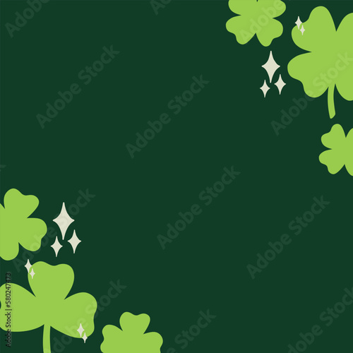 Saint Patrick's Day vector green background concept clover shine. Flat wallpaper for isolated text design