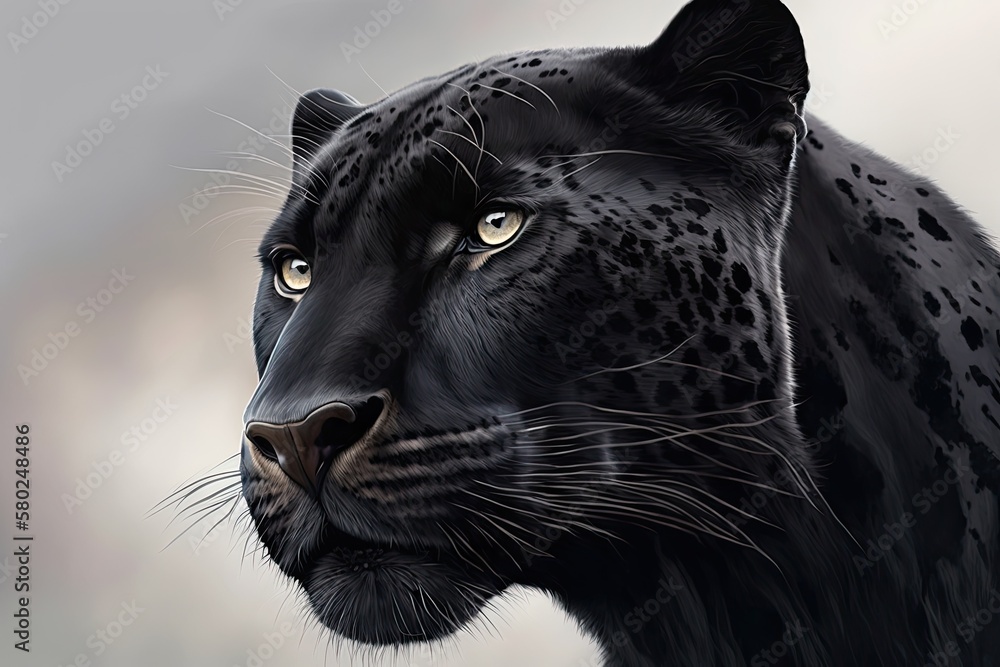 Close up picture of a black panther with a white background. Generative AI