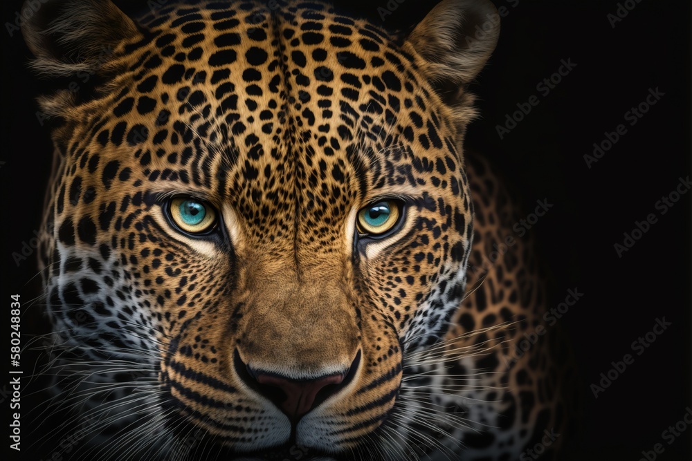 Obraz premium Beautiful leopard portrait. Wild cat. Printable artwork. Background or wallpaper. Generative AI