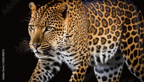 Beautiful leopard portrait. Wild cat. Printable artwork. Background or wallpaper.  Generative AI