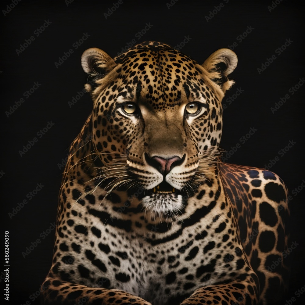 Obraz premium Beautiful leopard portrait. Wild cat. Printable artwork. Background or wallpaper. Generative AI