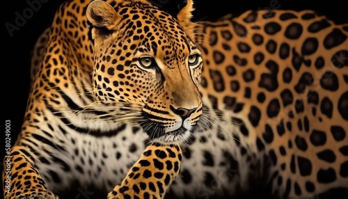 Beautiful leopard portrait. Wild cat. Printable artwork. Background or wallpaper.  Generative AI