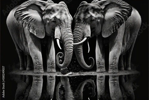 A group of elephants. A beautiful photo to print on the wall. Printable artwork. Background or wallpaper.  Generative AI