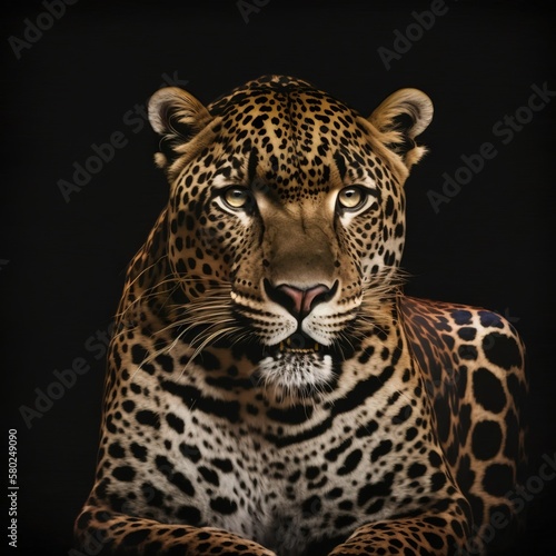 Beautiful leopard portrait. Wild cat. Printable artwork. Background or wallpaper.  Generative AI