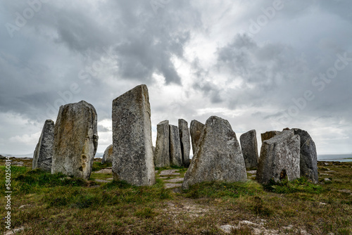 Picturesque stone circle “Deirbhiles Twist “ on Mullet peninsula, County Mayo, Ireland
