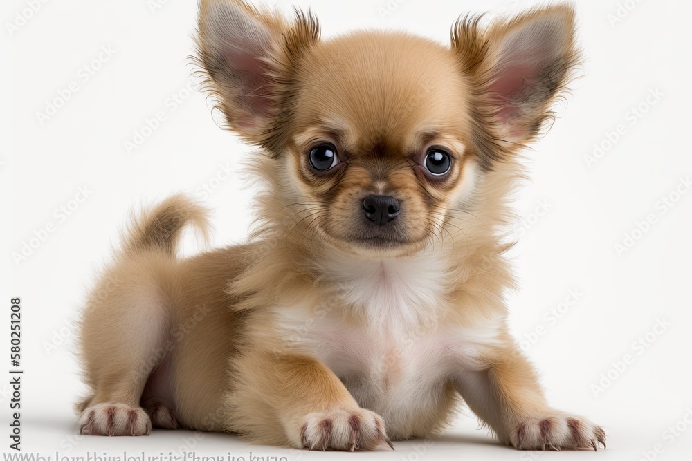 Obraz premium Chihuahua puppy at 2 months old on a white background. Generative AI