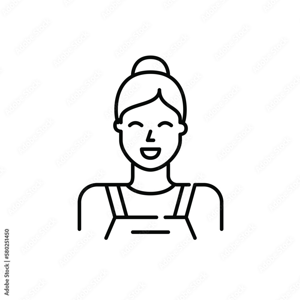 Retail worker girl in apron. Hipster barista. Pixel perfect, editable stroke icon Retail worker girl in apron. Hipster barista. Pixel perfect, editable stroke icon