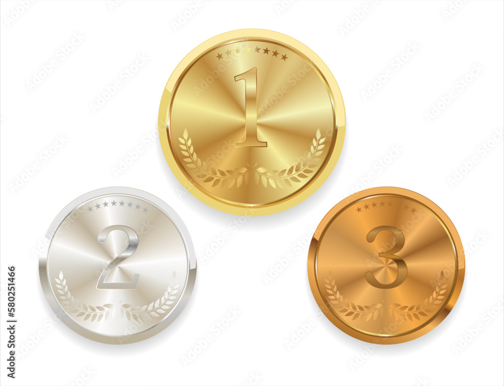 Collection of gold bronze and silver award medals isolated on white background Collection of gold bronze and silver award medals isolated on white background
