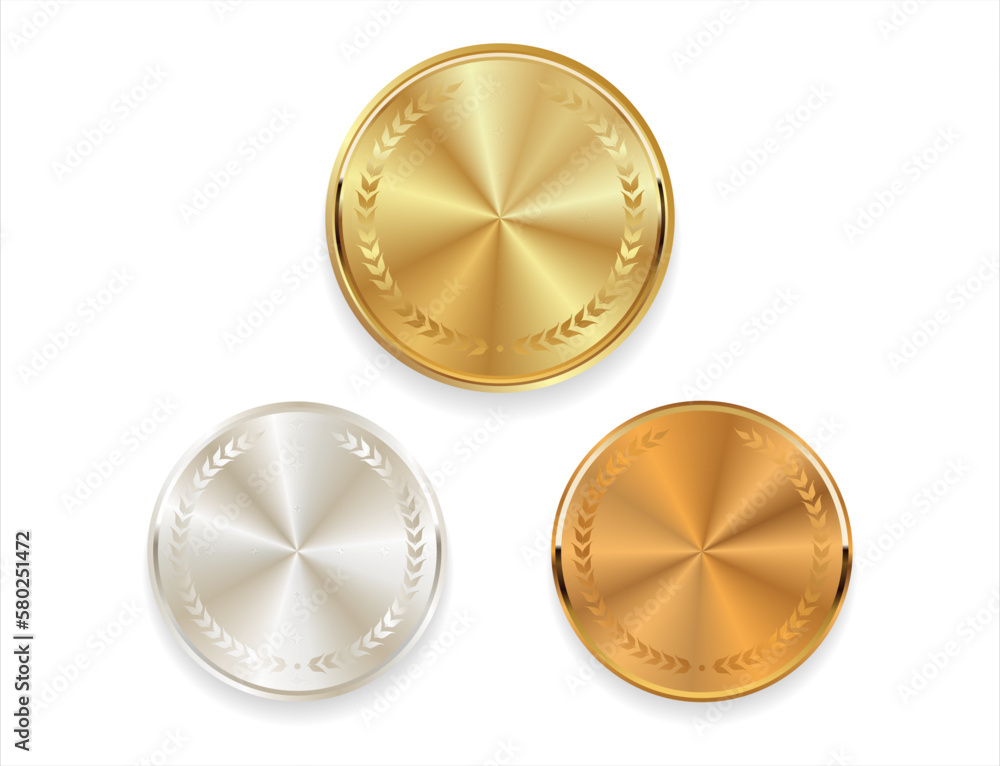 Collection of gold bronze and silver award medals isolated on white background Collection of gold bronze and silver award medals isolated on white background