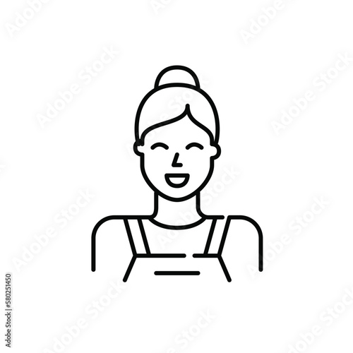 Retail worker girl in apron. Hipster barista. Pixel perfect, editable stroke icon