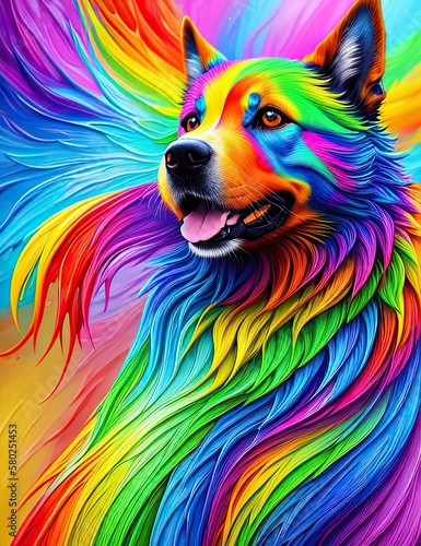 Labrador Retriever dog with rainbow splashes of colors