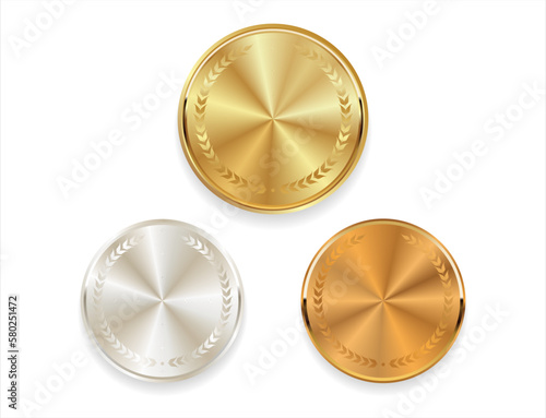 Collection of gold bronze and silver award medals isolated on white background 