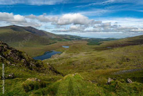 Panoramic view from Conor Pass, Dingle Peninsula, County Kerry, Ireland photo