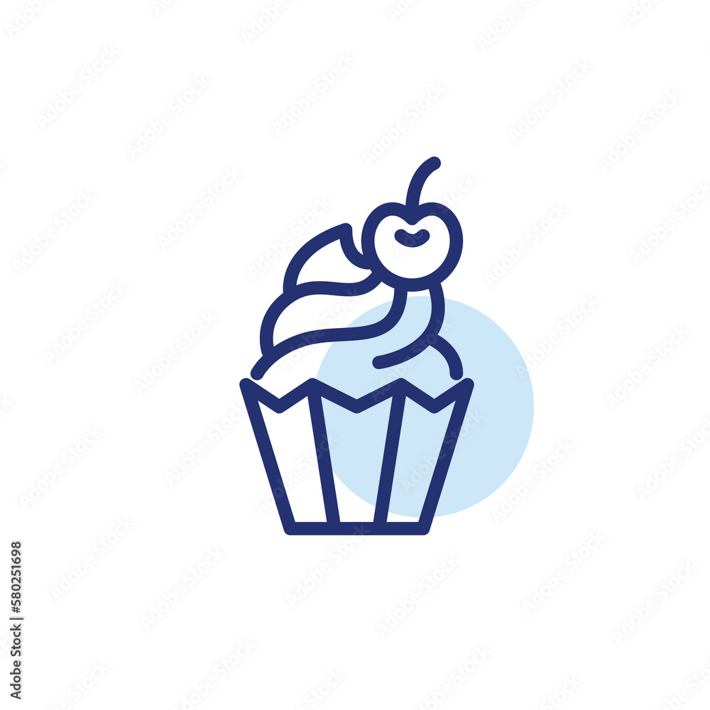 Cupcake with frosting and cherry on top. Yummy sweet treat. Pixel perfect, editable stroke line icon Cupcake with frosting and cherry on top. Yummy sweet treat. Pixel perfect, editable stroke line icon