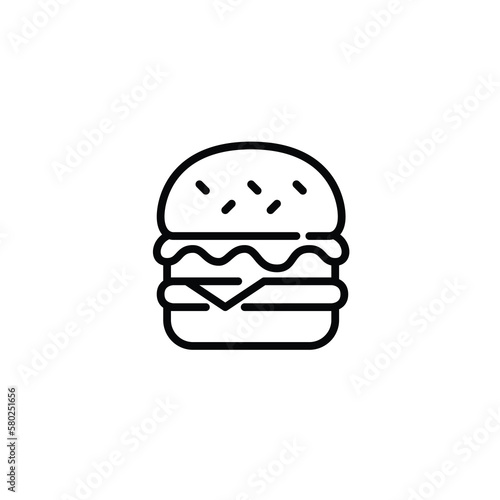 Cheeseburger with lettuce, sesame seed bun. Fast food takeout or dine in lunch. Pixel perfect, editable stroke line icon