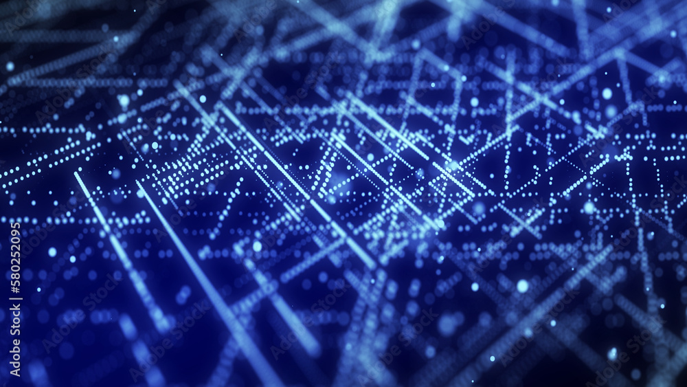 Obraz premium Futuristic circuit board concept. Progressive IT technologies. Digital data flow concept. Big data visualization. 3d rendering.