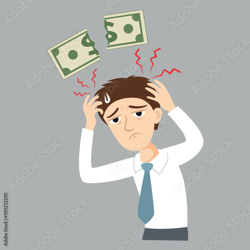 Business man holding his head in financial crisis, Financial banking crisis, Vector illustration