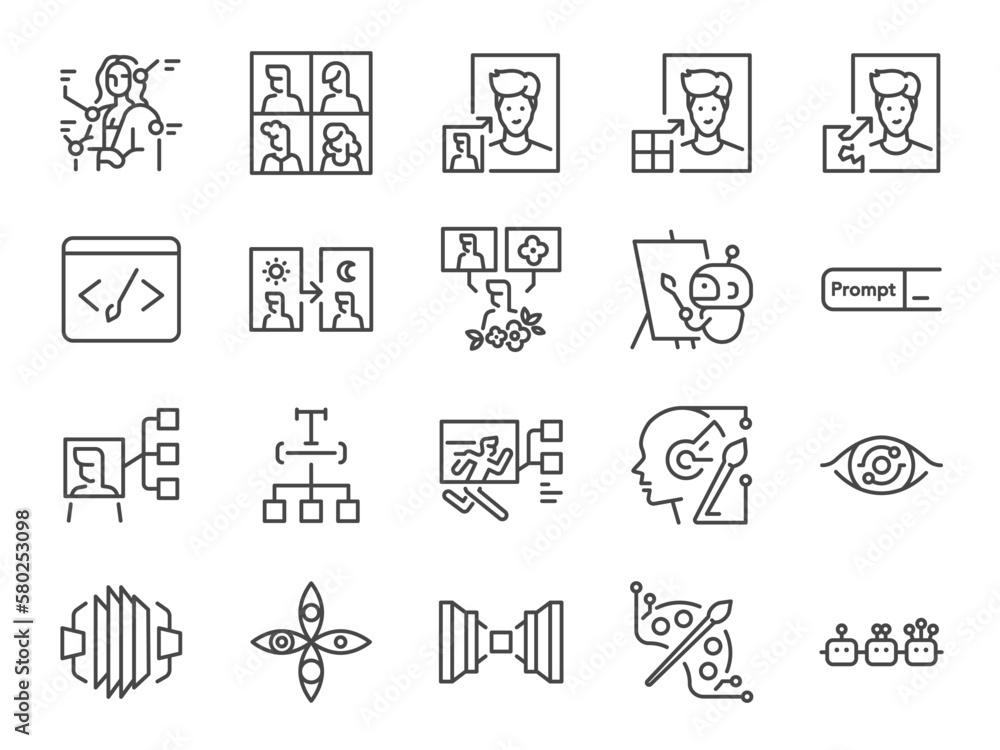 AI image generator icon set. It included icons such as Artificial  Intelligence, art, create, textual technology, program, and more.  Stock-Vektorgrafik | Adobe Stock