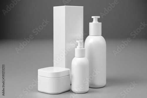 Clean White Cosmetic Bottle Packaging Mockup, Generative AI